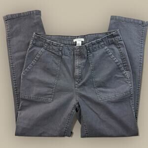 Women Gray Mid-Rise Slash Pockets Slim Straight Utility Pants Cotton Sz 10 32x28